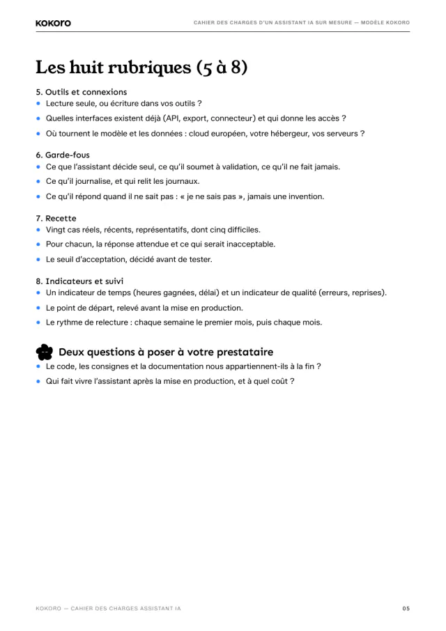 Page 5 du document : les huit rubriques (5 à 8)