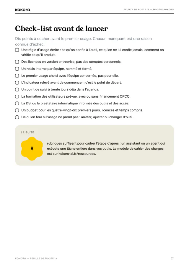 Page 7 du document : la check-list avant de lancer