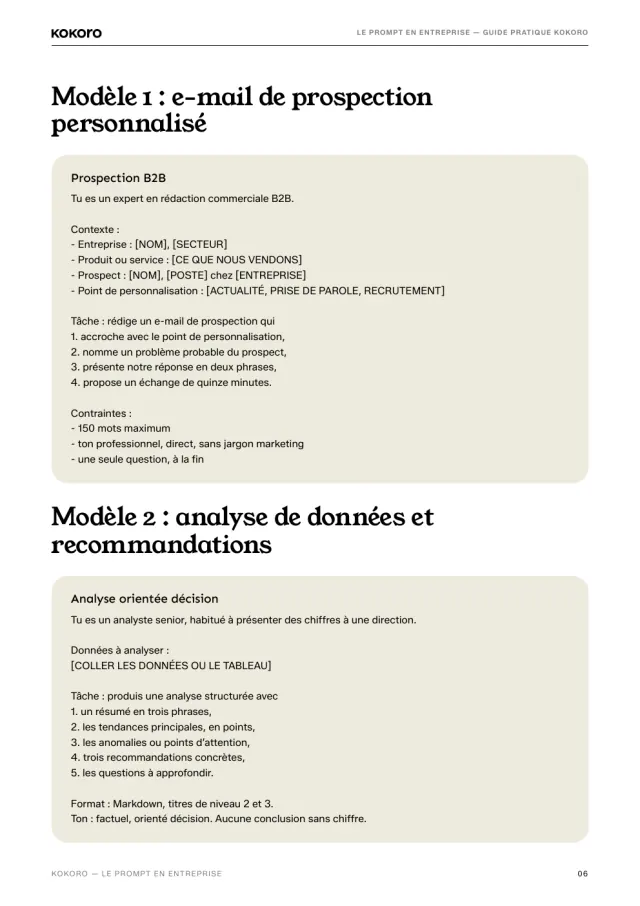 Page 6 du document : les modèles métier, à copier